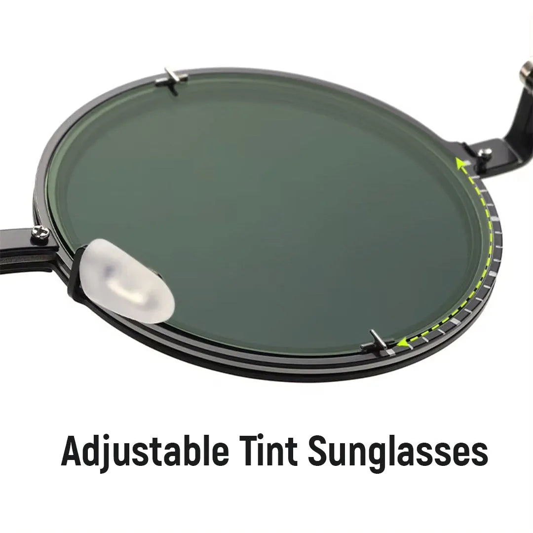 Tint | Grey Medium Full Rim Round Sunglasses for Men & Women [Tint Adjustable]