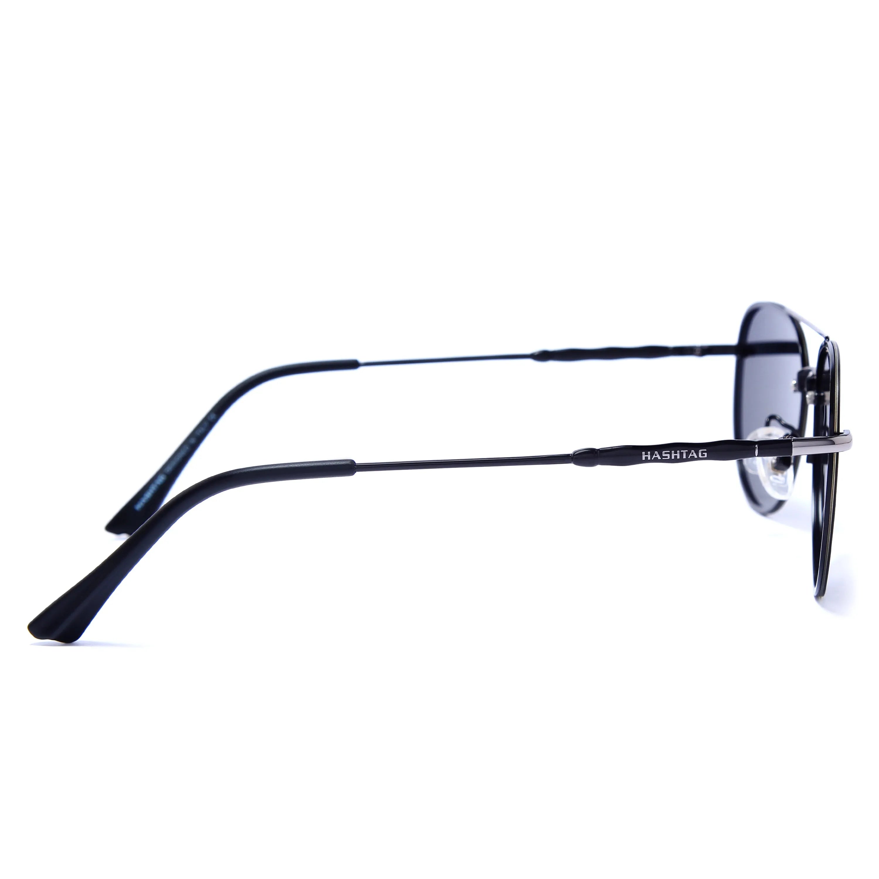 Nuvia | Silver & Black Medium Full Rim Aviator Sunglasses for Men & Women [Polarized]