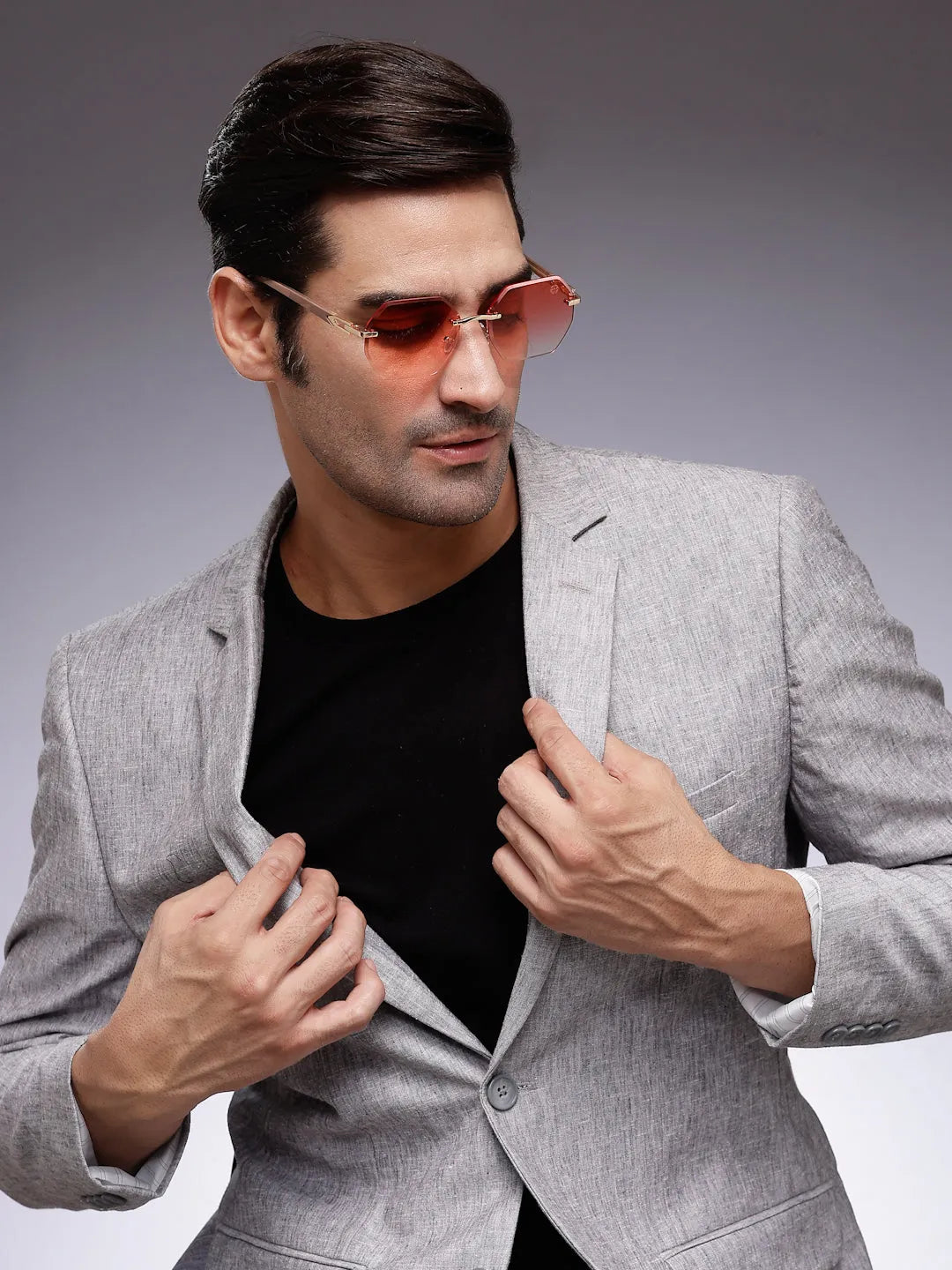 VisionVogue | Gradient Pink Medium Rim Less Hexagonal Sunglasses for Men & Women [UV-protected]