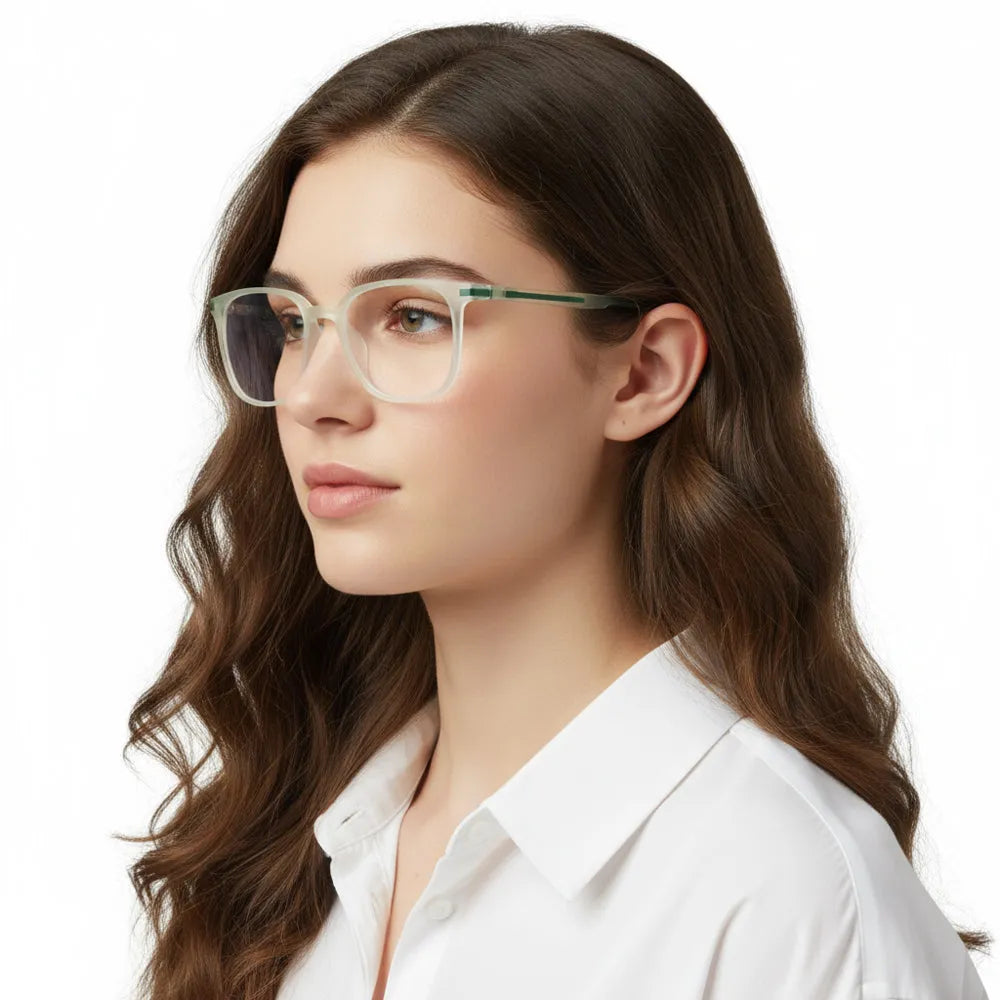 Blokz | Transparent Light Green Medium Full Rim RECTANGLE Computer Glasses for Men & Women [Blue Block]