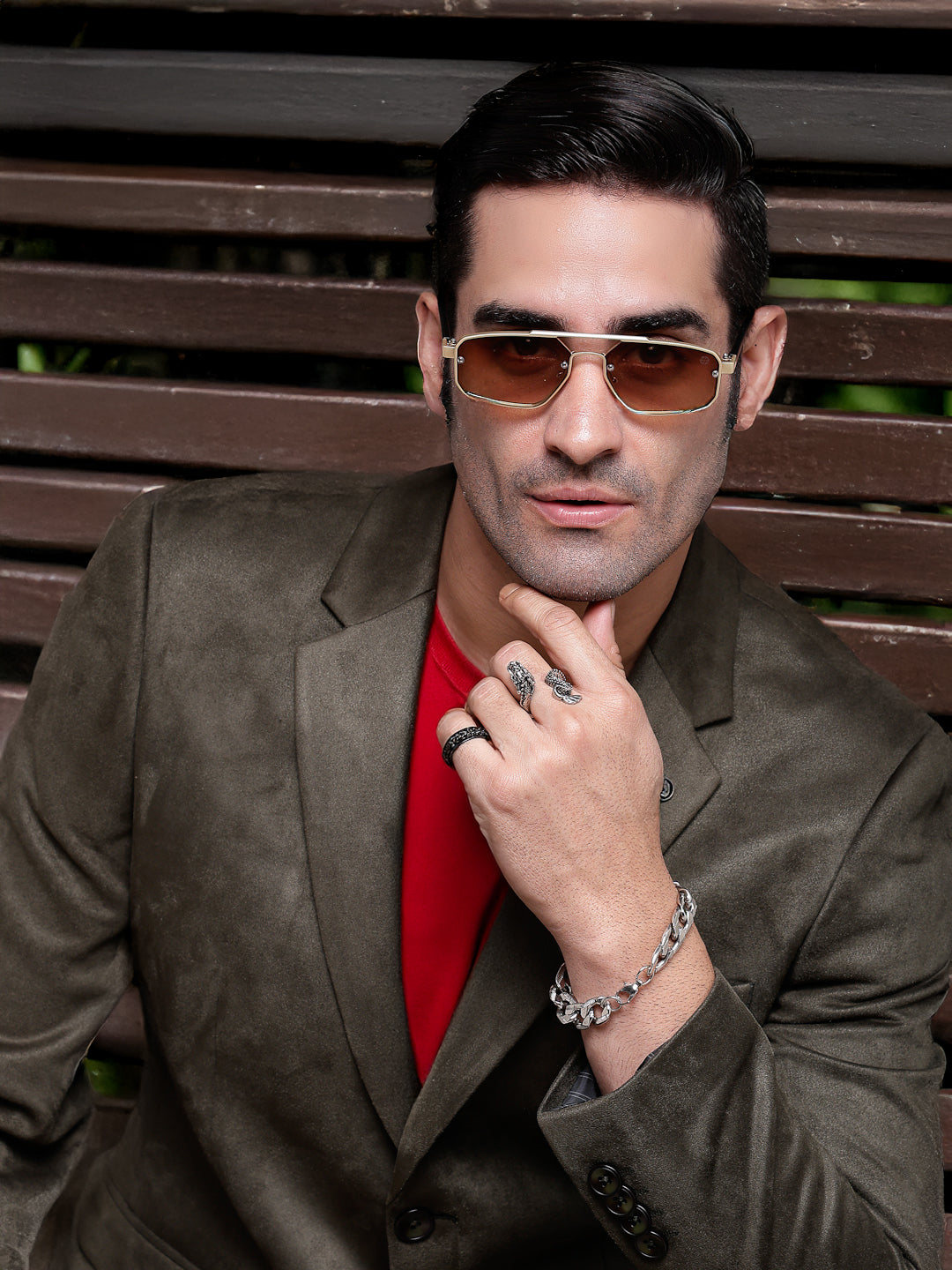 Shadron | Gredient Brown Medium Full Rim Rectangle Sunglasses for Men [UV-protected]