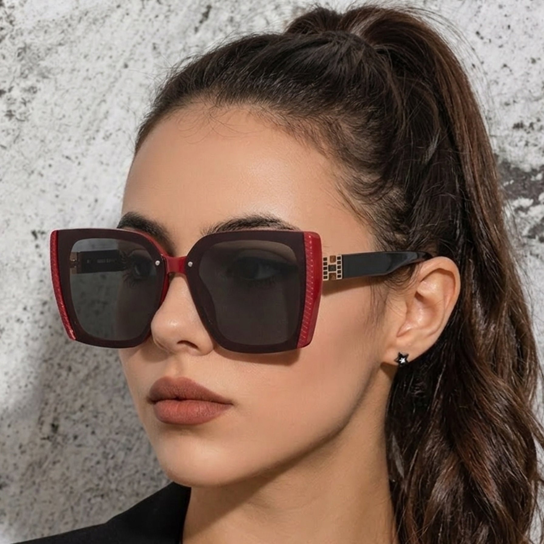 Rapture | Black & Red Large Full Rim Square Sunglasses for Women [UV-protected]