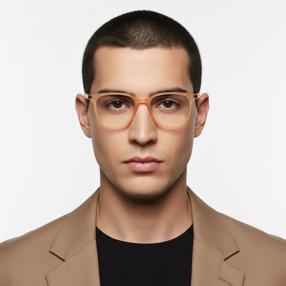 Blokz | Transparent Orange Medium Full Rim RECTANGLE Computer Glasses for Men & Women [Blue Block]