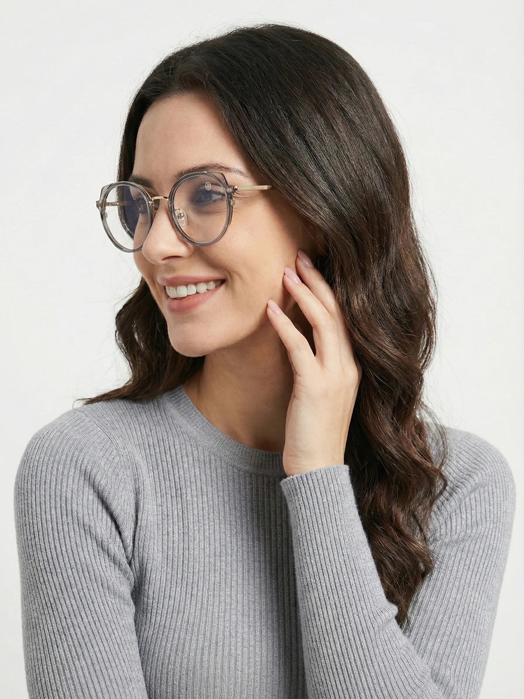 Photogrey | Grey & Golden Medium Full Rim Round Sunglasses for Men & Women [Photochromic]