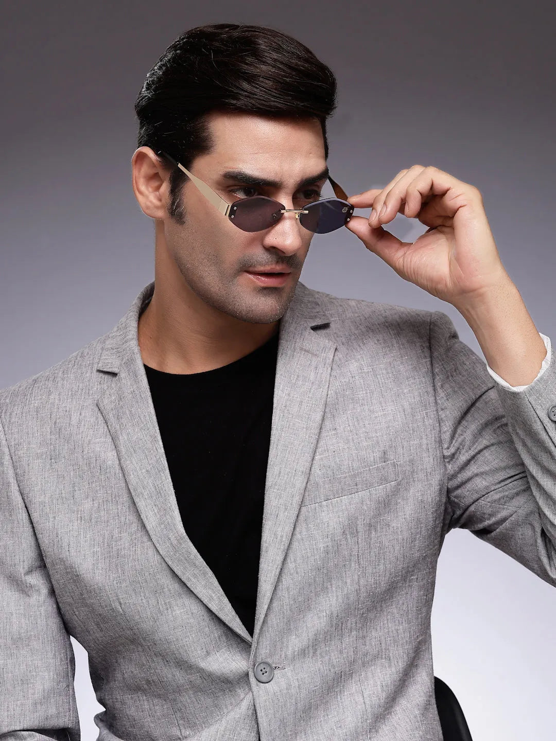 SEVA | Golden Black Medium Rim Less Diamond with Lock Side Hinges Sunglasses for Men & Women [UV-protected]