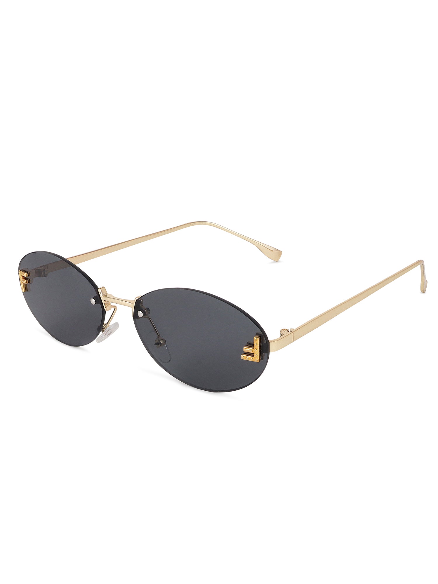 Quasar | Grey Small Rim Less Oval Sunglasses for Women [UV-protected]