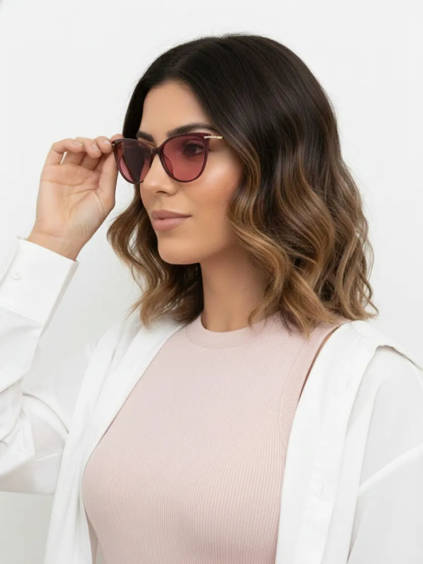 Lythion | Pink Large Full Rim Cateye Sunglasses for Women [Photochromic]