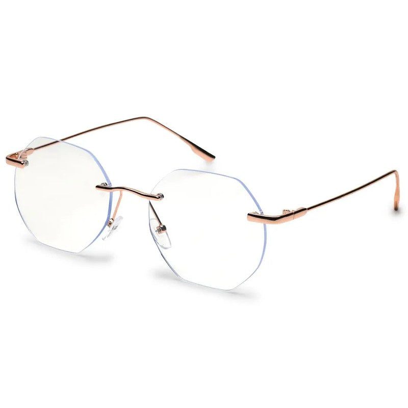 Hexora Rose Gold Medium Rim Less Octagon Computer Glasses for Men & Women — Hashtag Eyewears