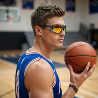 Falcon | Grey Large Half Rim Shield Sports Sunglasses for Men & Women [Mirrored]