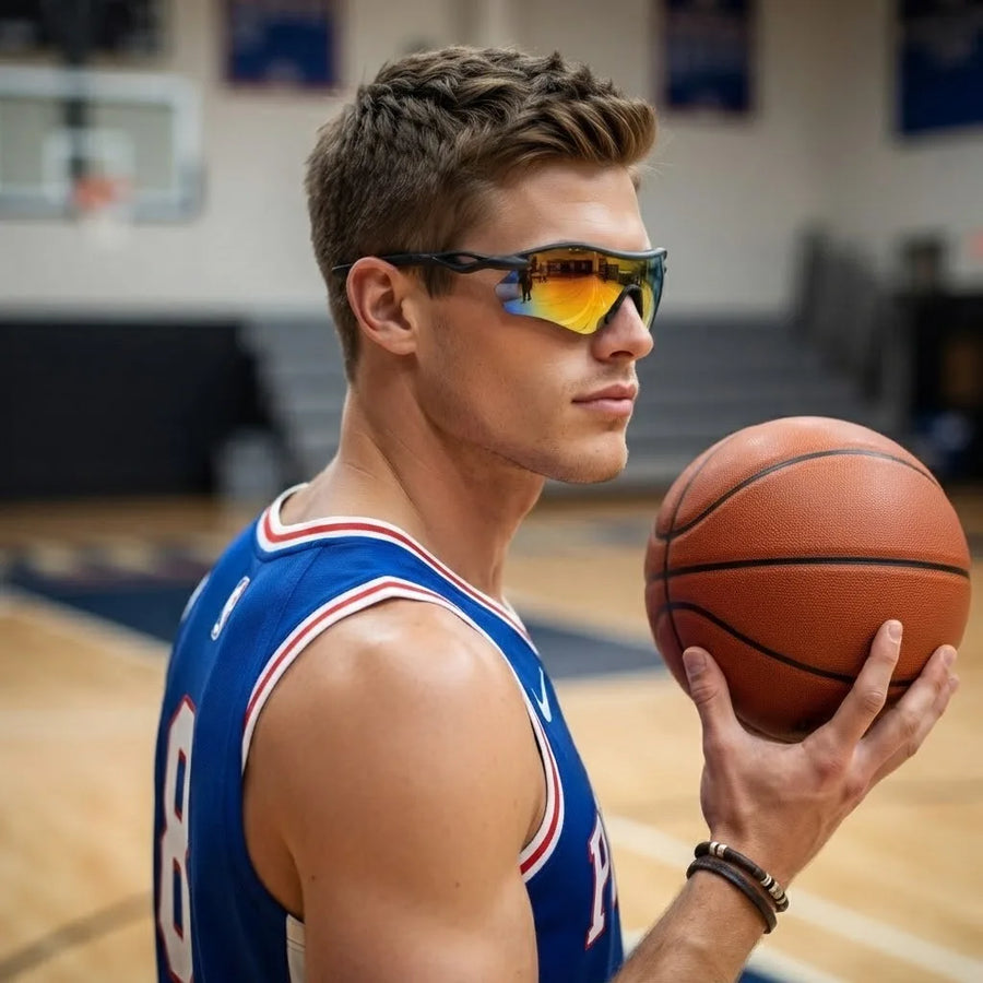 Falcon | Grey Large Half Rim Shield Sports Sunglasses for Men & Women [Mirrored]