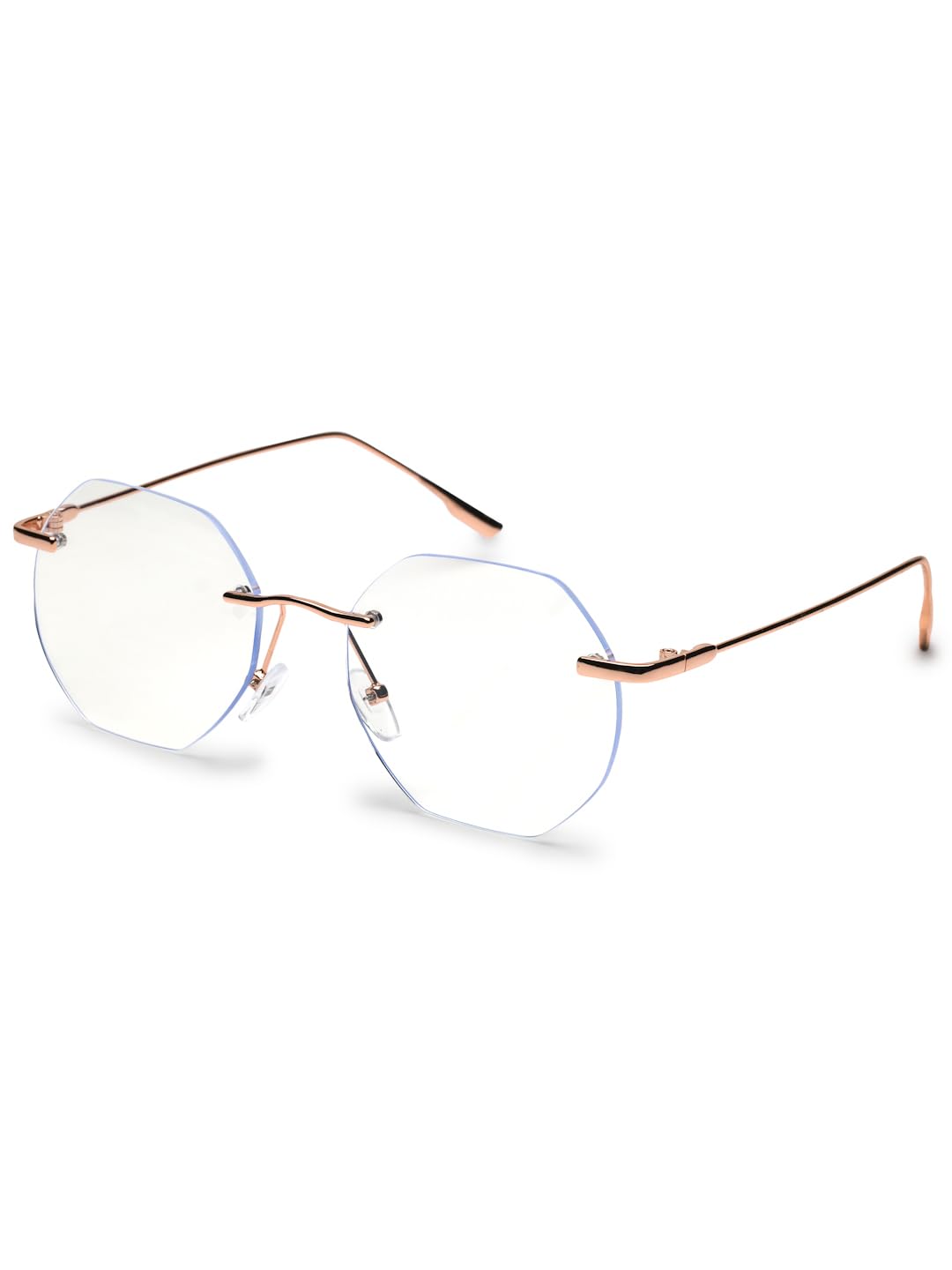 Hexora | Rose Gold Medium Rim Less Octagon Computer Glasses for Men & Women [Blue Block]