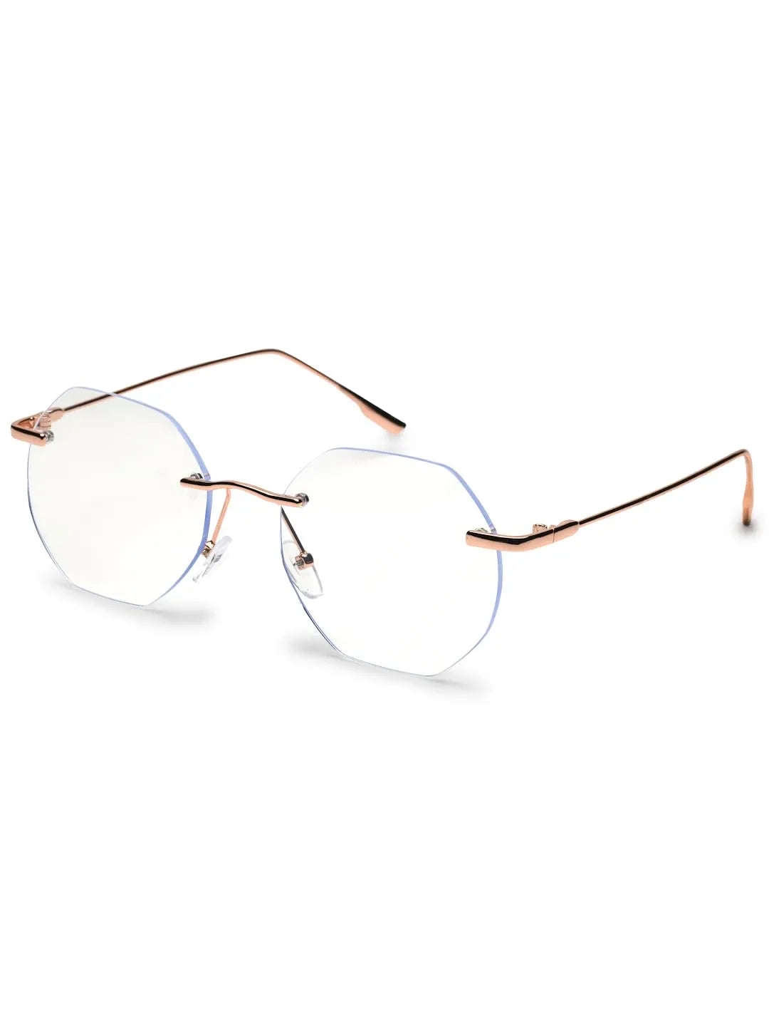 Hexora | Rose Gold Medium Rim Less Octagon Computer Glasses for Men & Women [Blue Block]