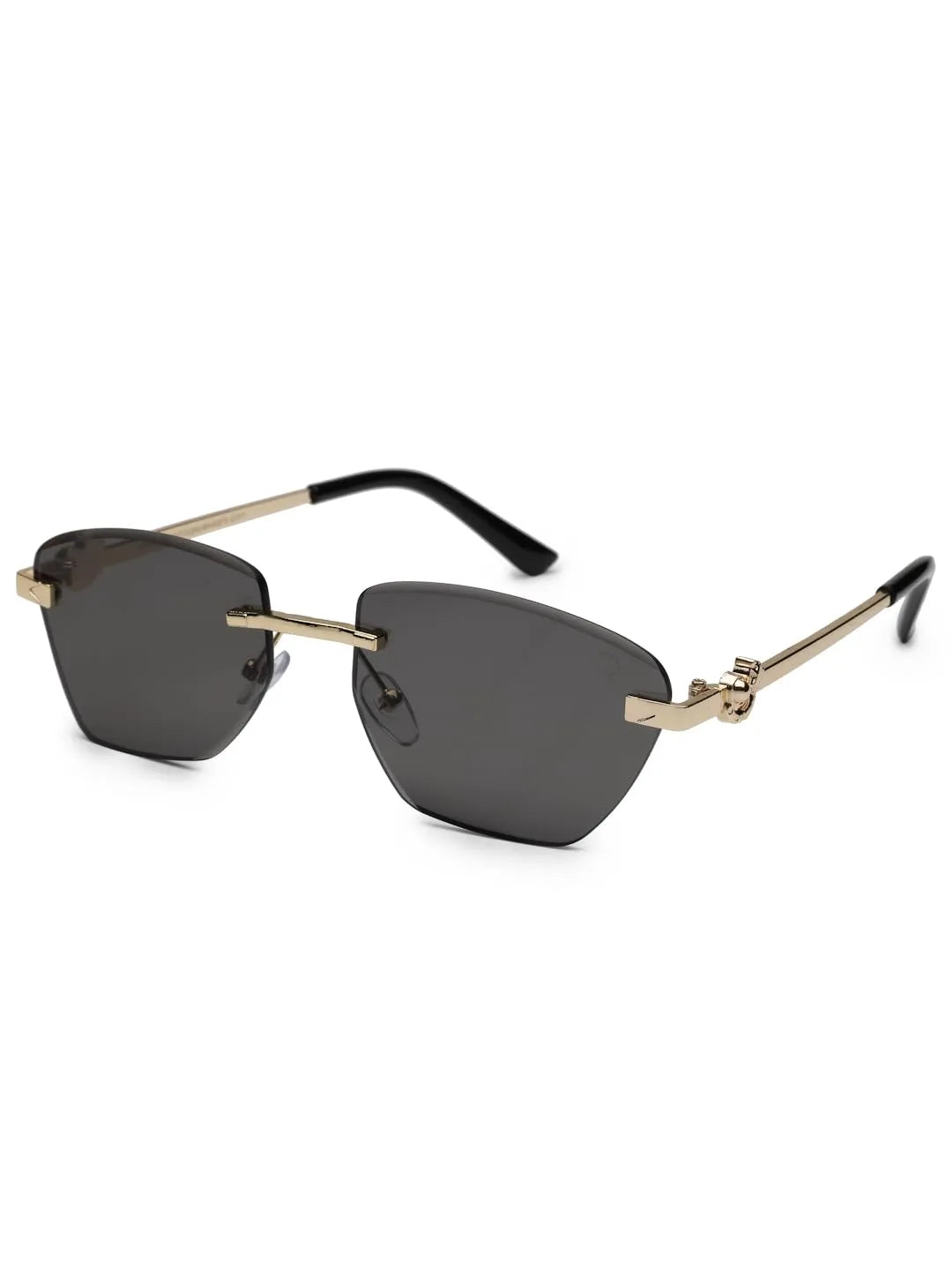 Pyrion | Black Medium Rim Less Rectangle Sunglasses for Men [UV-protected]