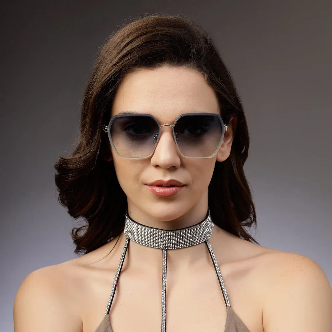 Arion | Gradient Grey Oversized Full Rim Hexagonal Sunglasses for Women [UV-protected]
