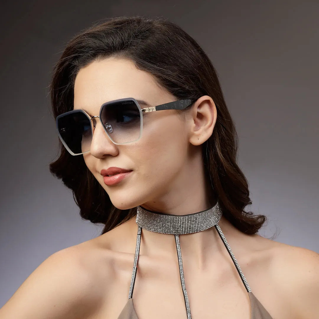 Arion | Gradient Grey Oversized Full Rim Hexagonal Sunglasses for Women [UV-protected]