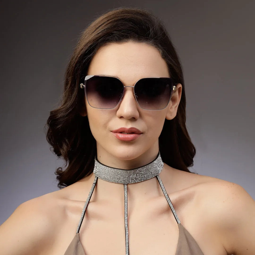 Aethera | Gradient Black Oversized Full Rim Rectangle Sunglasses for Women [UV-protected]