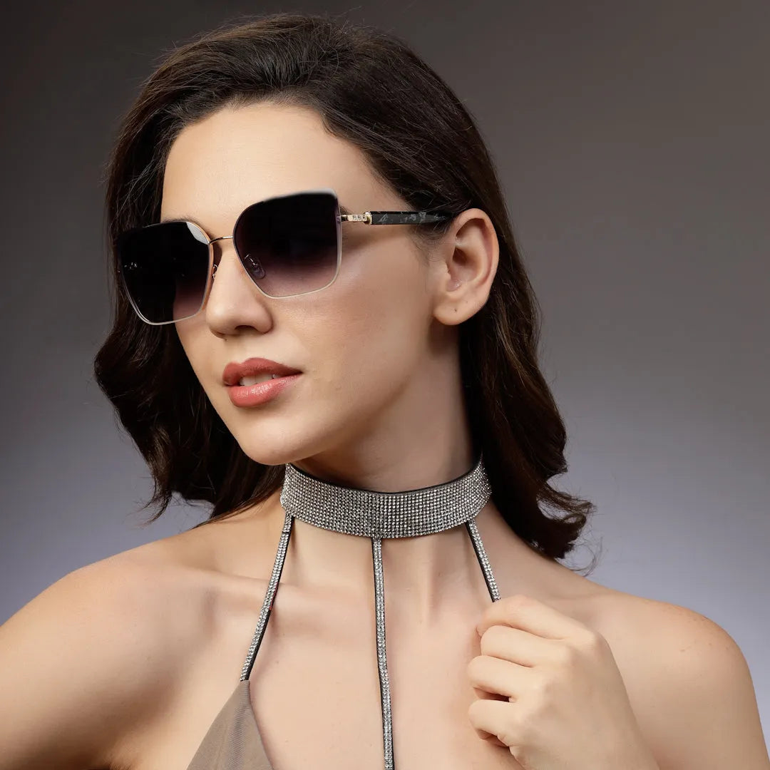 Aethera | Gradient Black Oversized Full Rim Rectangle Sunglasses for Women [UV-protected]