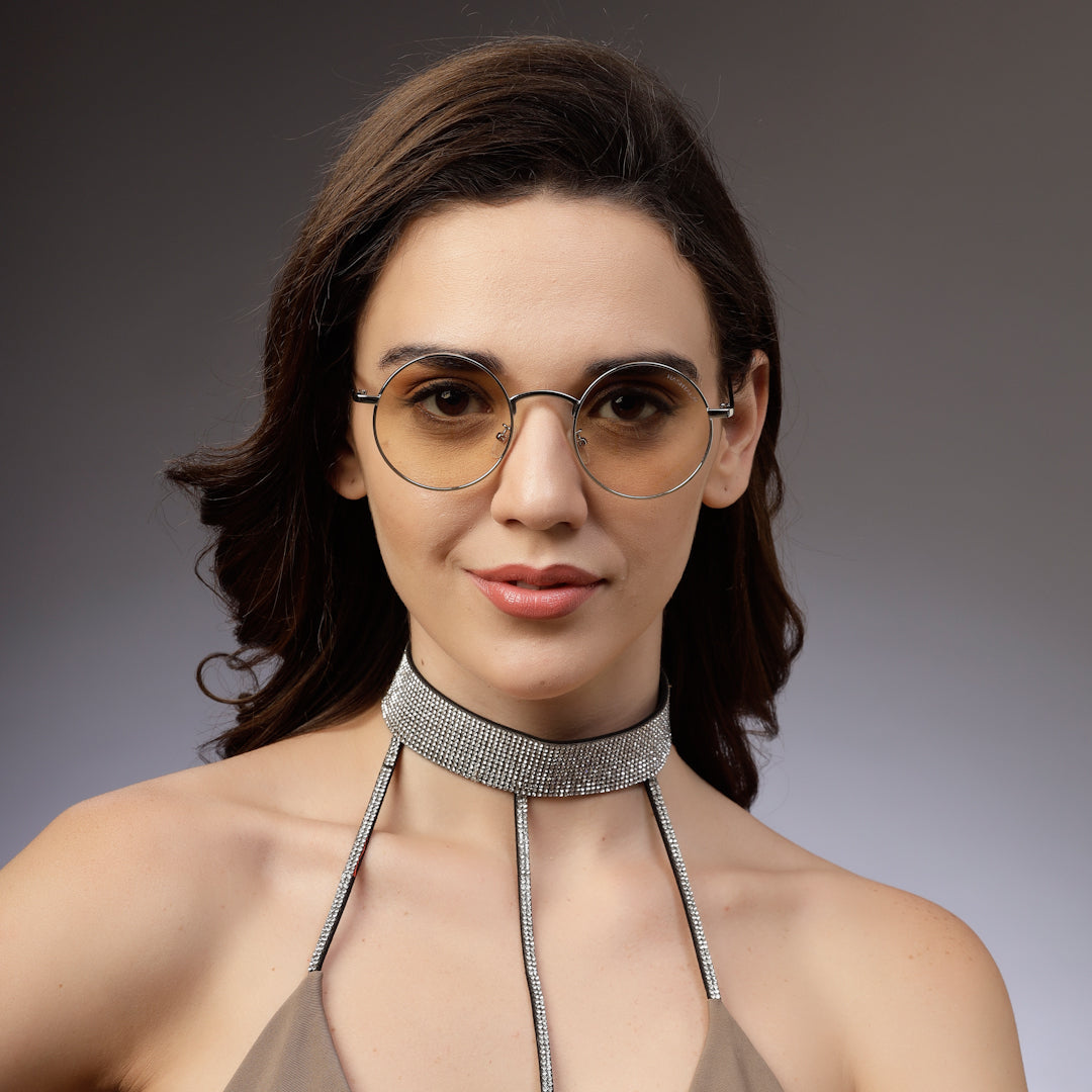 Ionara | Silver-brown Medium Full Rim Round Eyeglasses for Men & Women [UV-protected]
