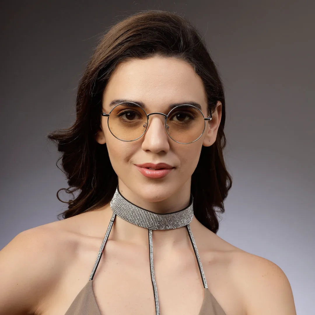 Ionara | Silver-brown Medium Full Rim Round Eyeglasses for Men & Women [UV-protected]