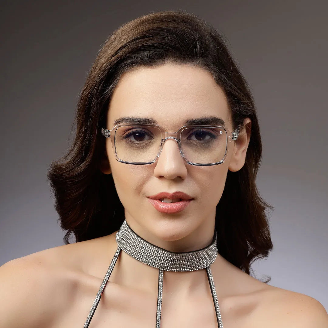 Enigma | Transparent Medium Full Rim Square Computer Glasses for Men & Women [Blue Block]