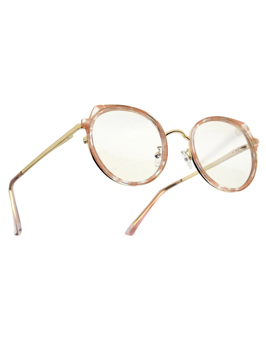Photogrey | Texture Pink & Golden Medium Full Rim Round Sunglasses for Men & Women [Photochromic]
