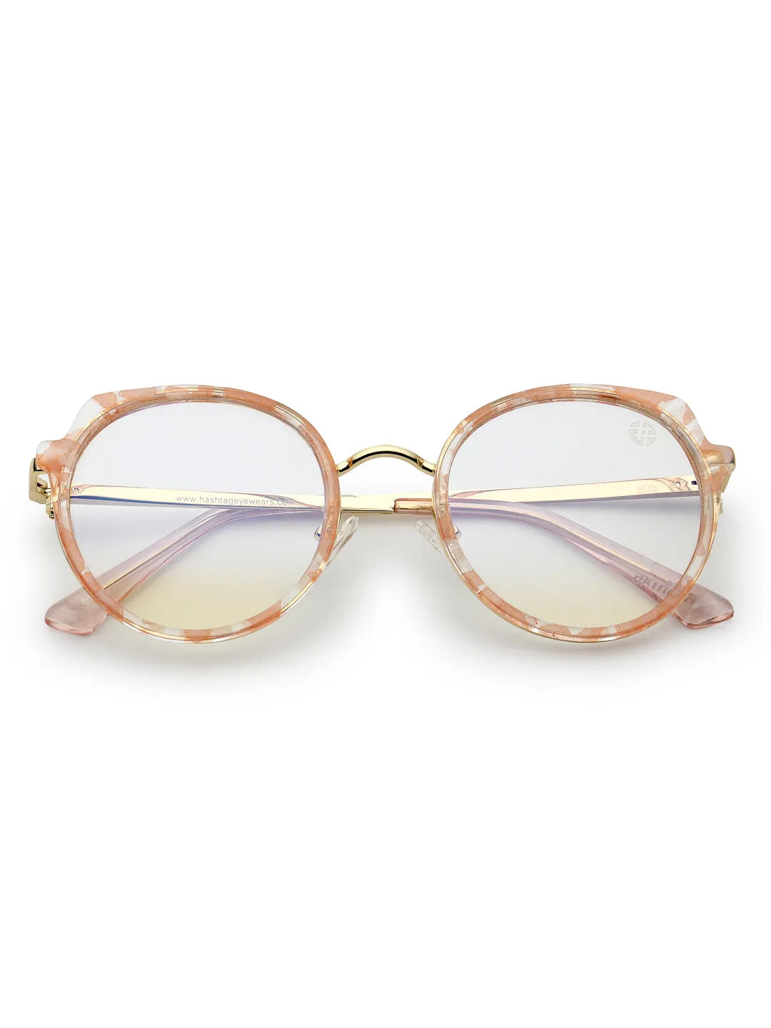 Photogrey | Texture Pink & Golden Medium Full Rim Round Sunglasses for Men & Women [Photochromic]