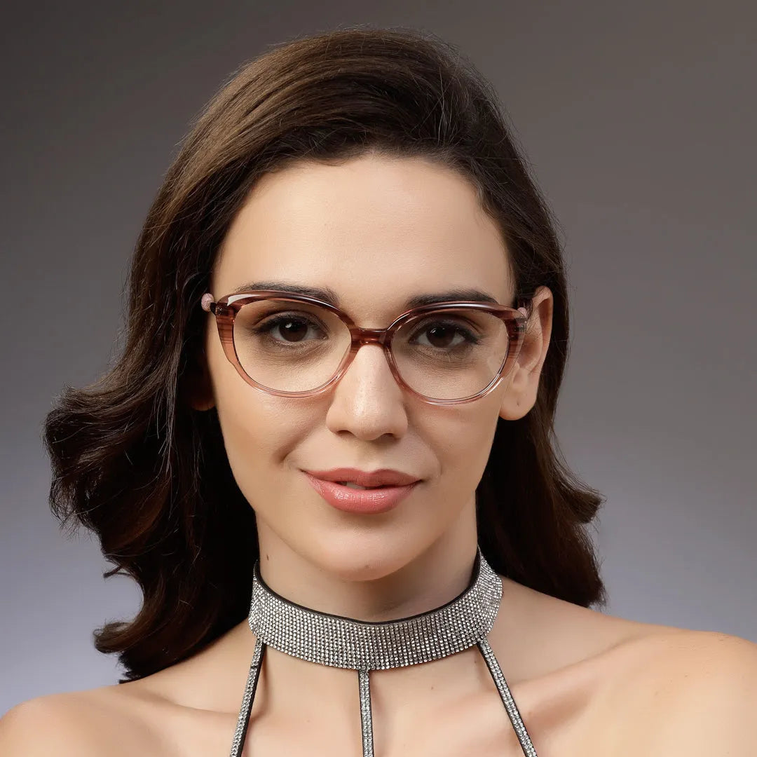 Fluxion | Light Reddish Brown Medium Full Rim Cat Eye with Spring Hinges Eyeglasses for Women [Demo Lens]