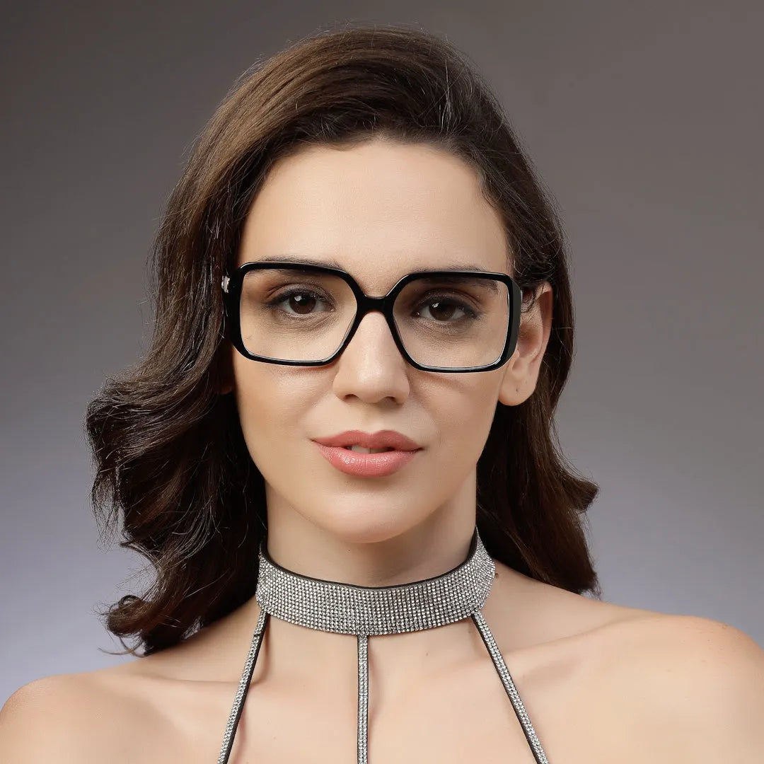 Luxury | Black Medium Full Rim Square Eyeglasses for Women [Demo Lens]