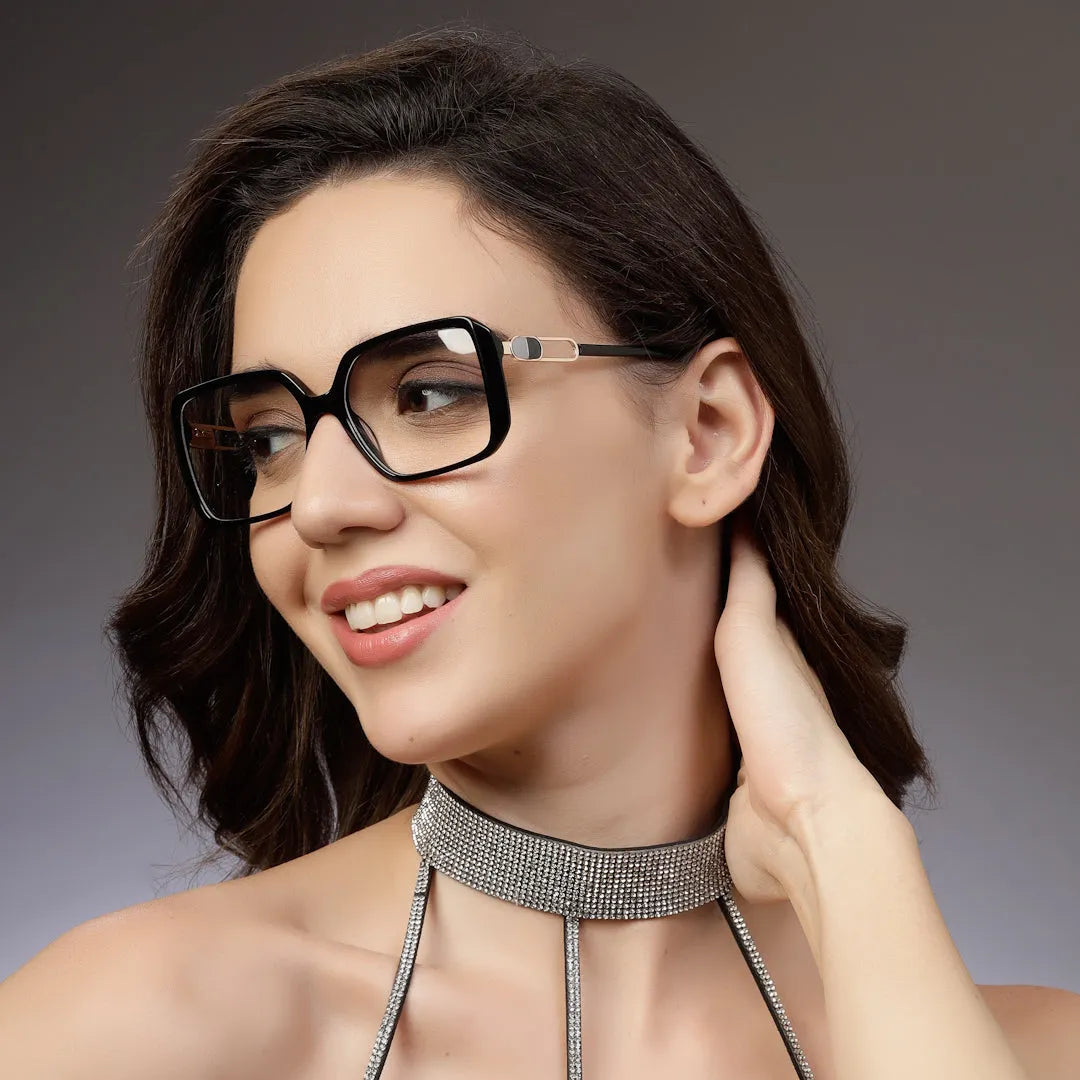 Luxury | Black Medium Full Rim Square Eyeglasses for Women [Demo Lens]