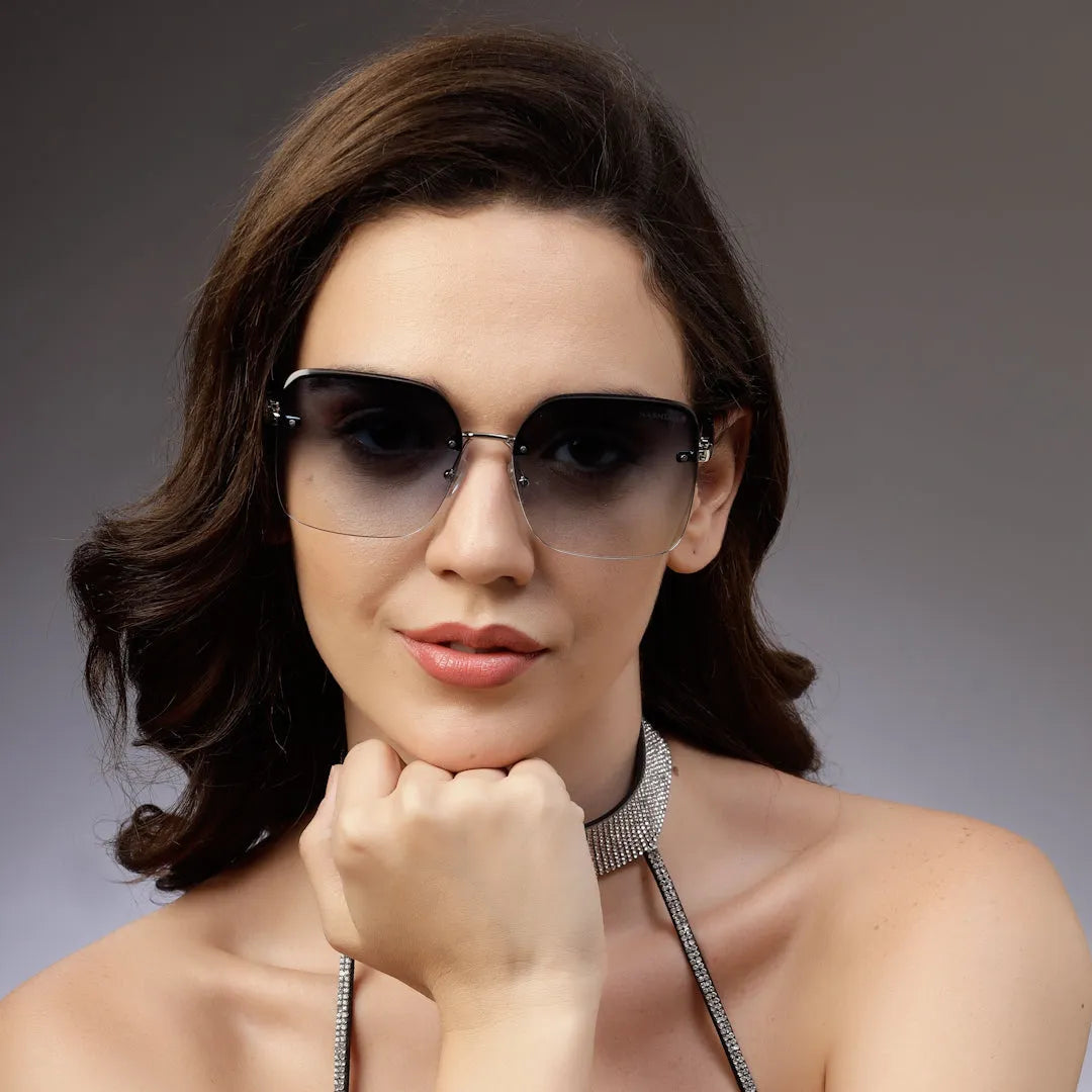 Parion | Gradient Black and Silver Medium Full Rim Oversized Sunglasses for Women [UV-protected]