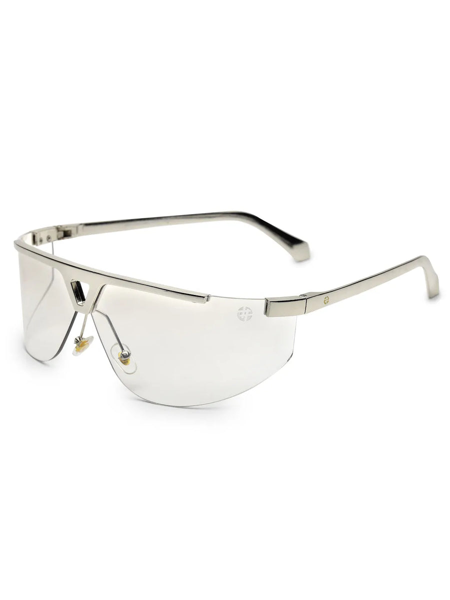 Tri-Angle | Silver Large Rim Less Rectangle Sunglasses for Men & Women [UV-protected]