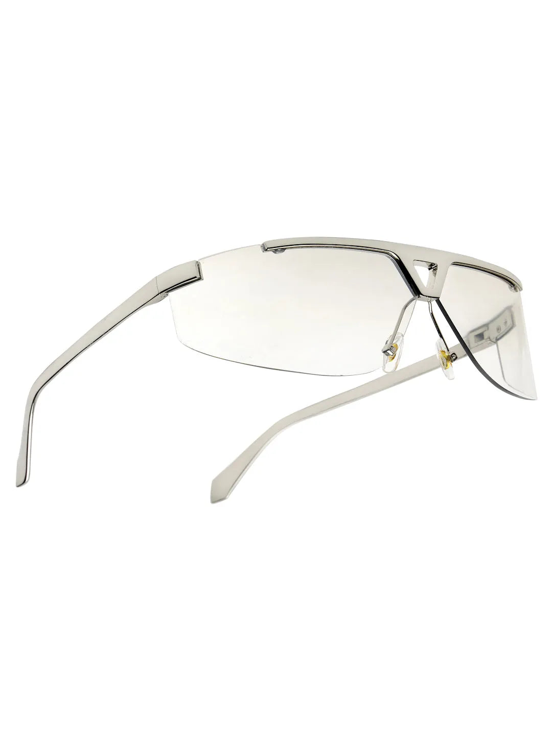 Tri-Angle | Silver Large Rim Less Rectangle Sunglasses for Men & Women [UV-protected]
