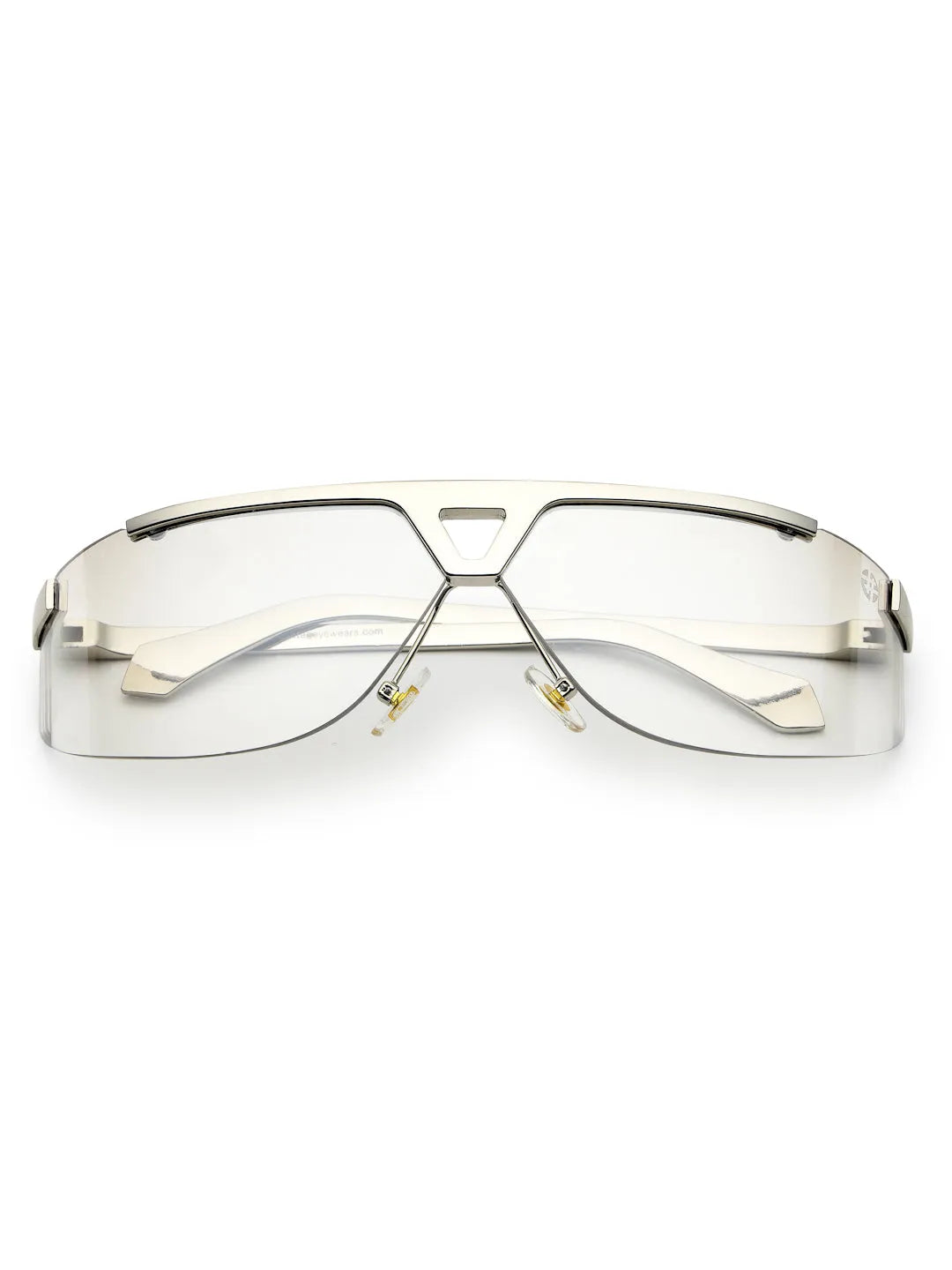 Tri-Angle | Silver Large Rim Less Rectangle Sunglasses for Men & Women [UV-protected]
