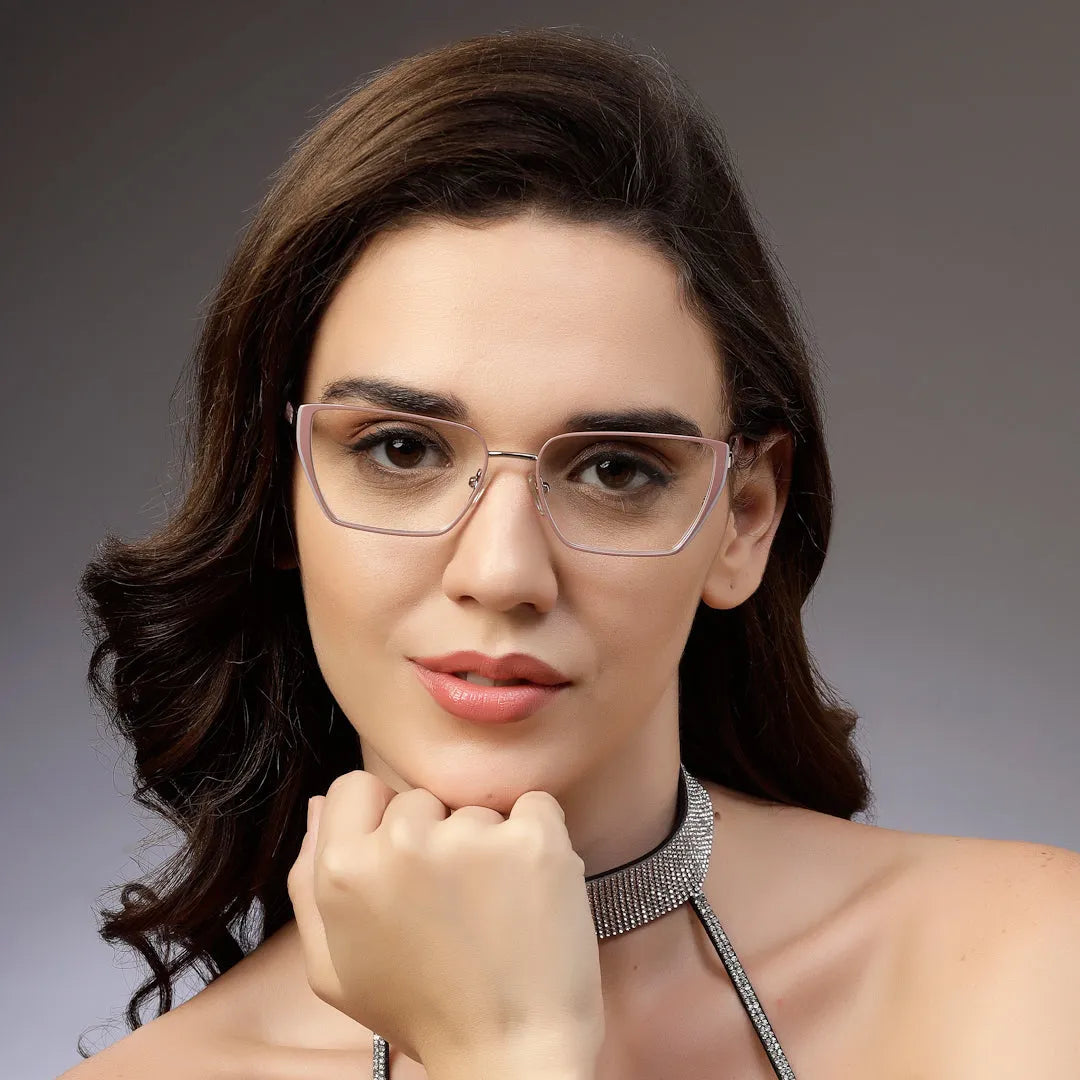 Luxury | Brown-Grey Medium Full Rim Square Eyeglasses for Women [Demo Lens]