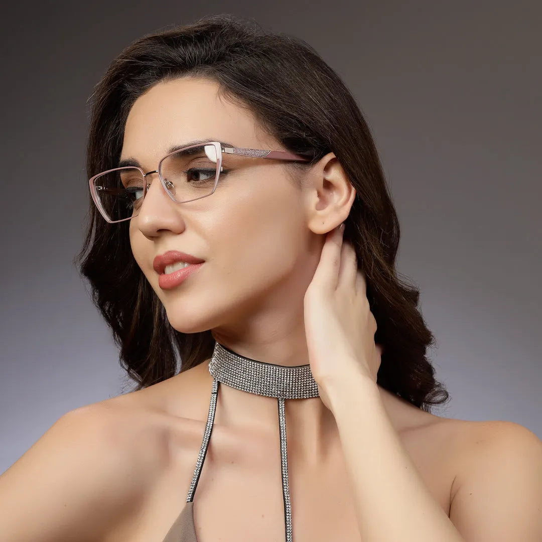 Luxury | Brown-Grey Medium Full Rim Square Eyeglasses for Women [Demo Lens]
