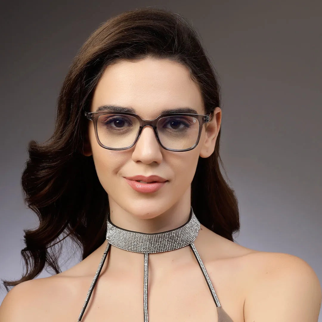 Celestia | Smoke Medium Full Rim Wayfarer Computer Glasses for Men & Women [Blue Block]