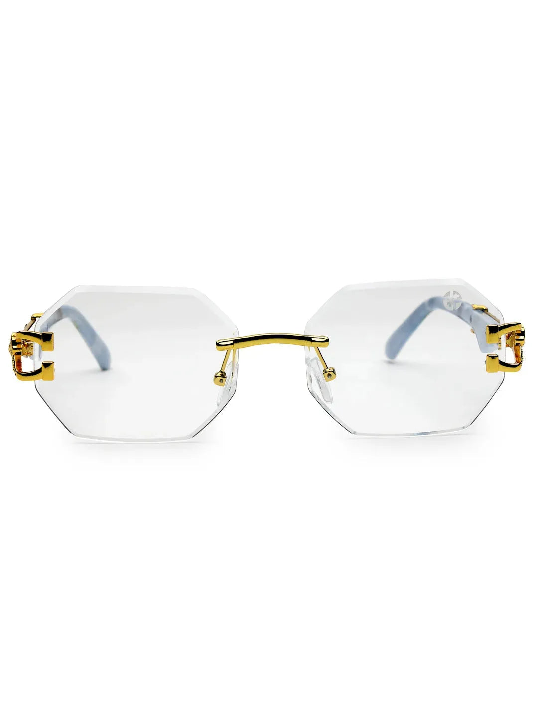 Astrolis | Golden Medium Rim Less Hexagonal Eyeglasses for Men [UV-protected]