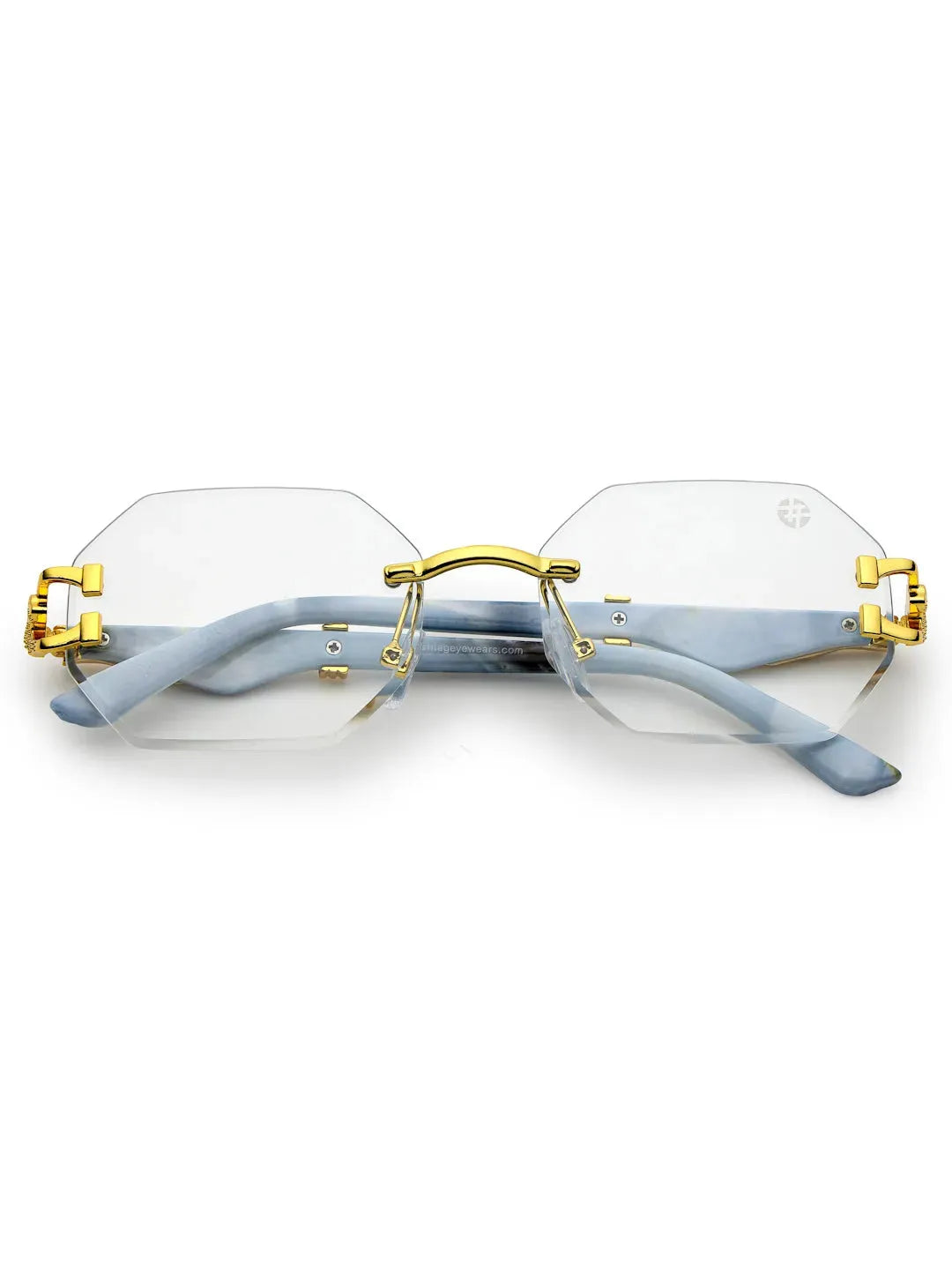 Astrolis | Golden Medium Rim Less Hexagonal Eyeglasses for Men [UV-protected]