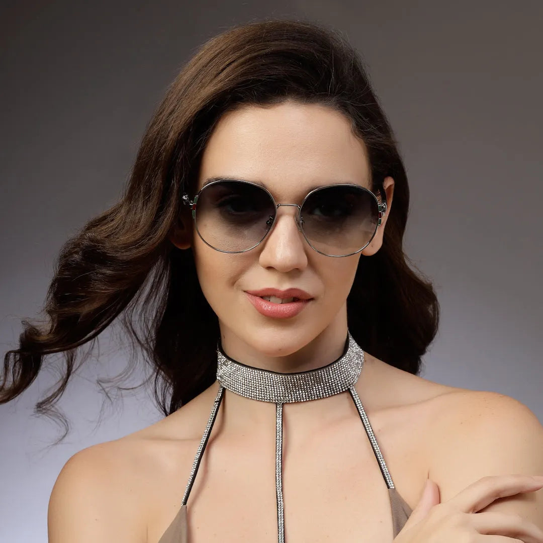 Drakon | Silver Oversized Full Rim Round Sunglasses for Women [UV-protected]