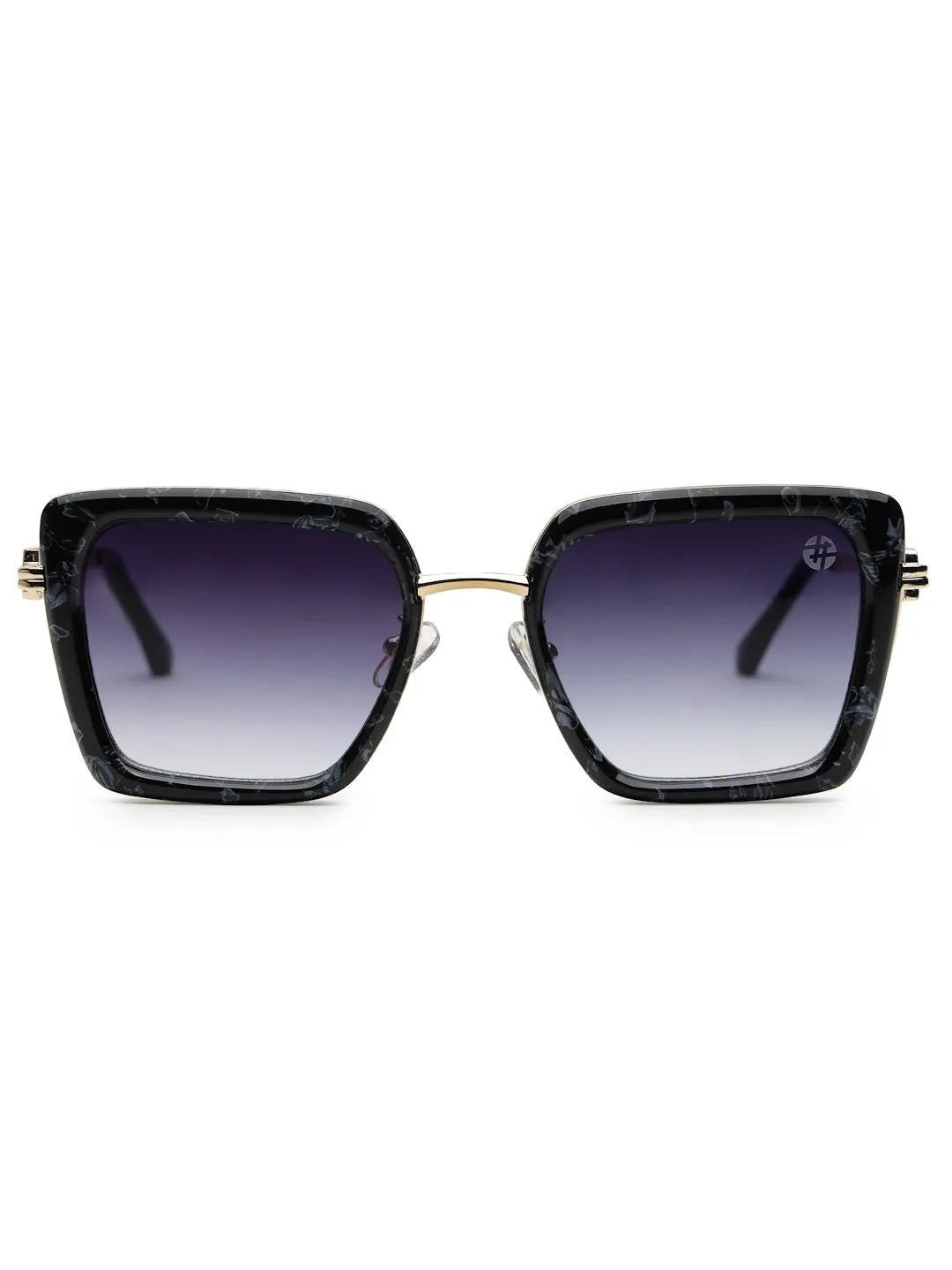 DuskDazzle | Texture Black & Golden Large Full Rim Cateye Sunglasses for Women [UV-protected]