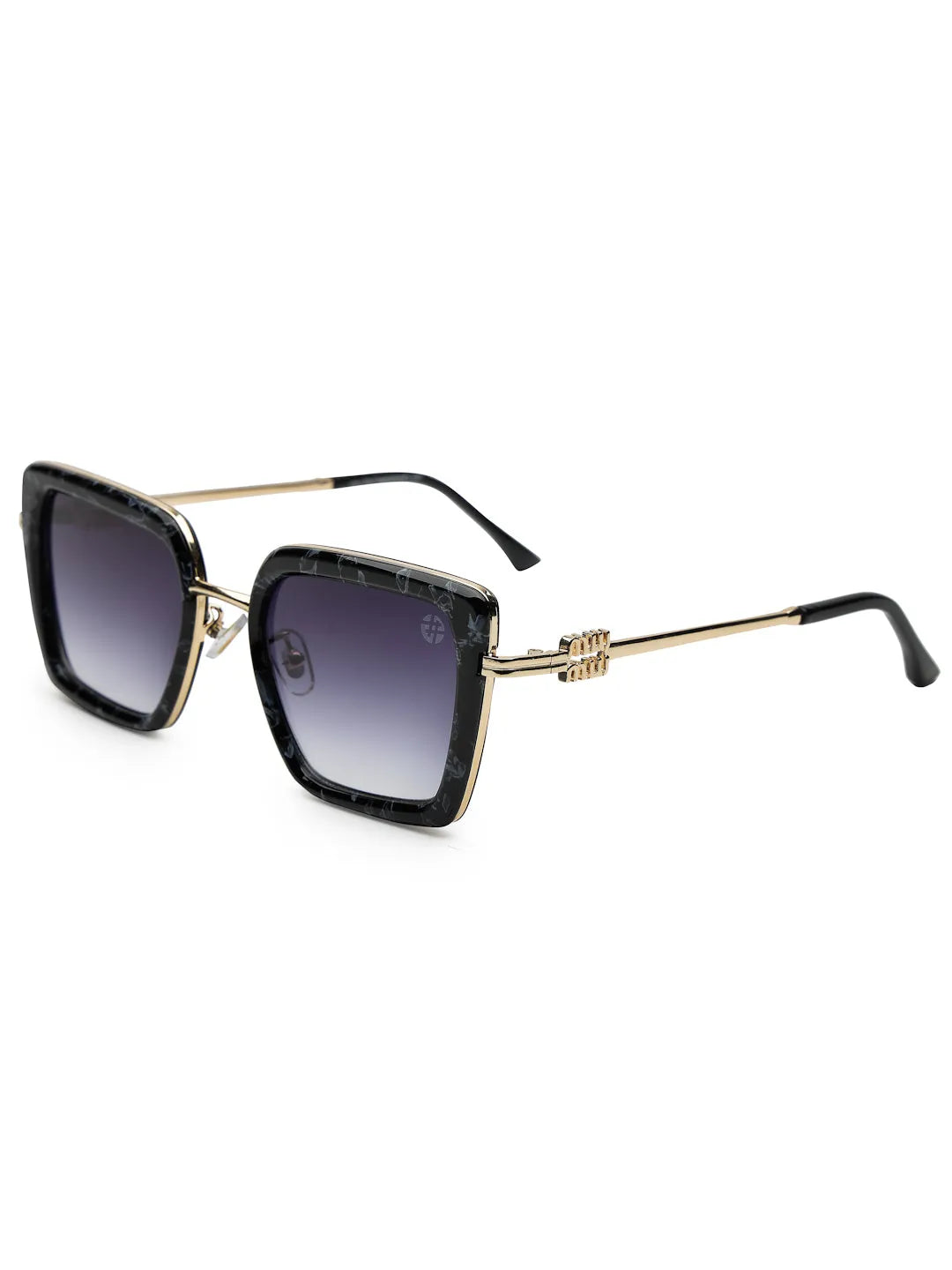 DuskDazzle | Texture Black & Golden Large Full Rim Cateye Sunglasses for Women [UV-protected]