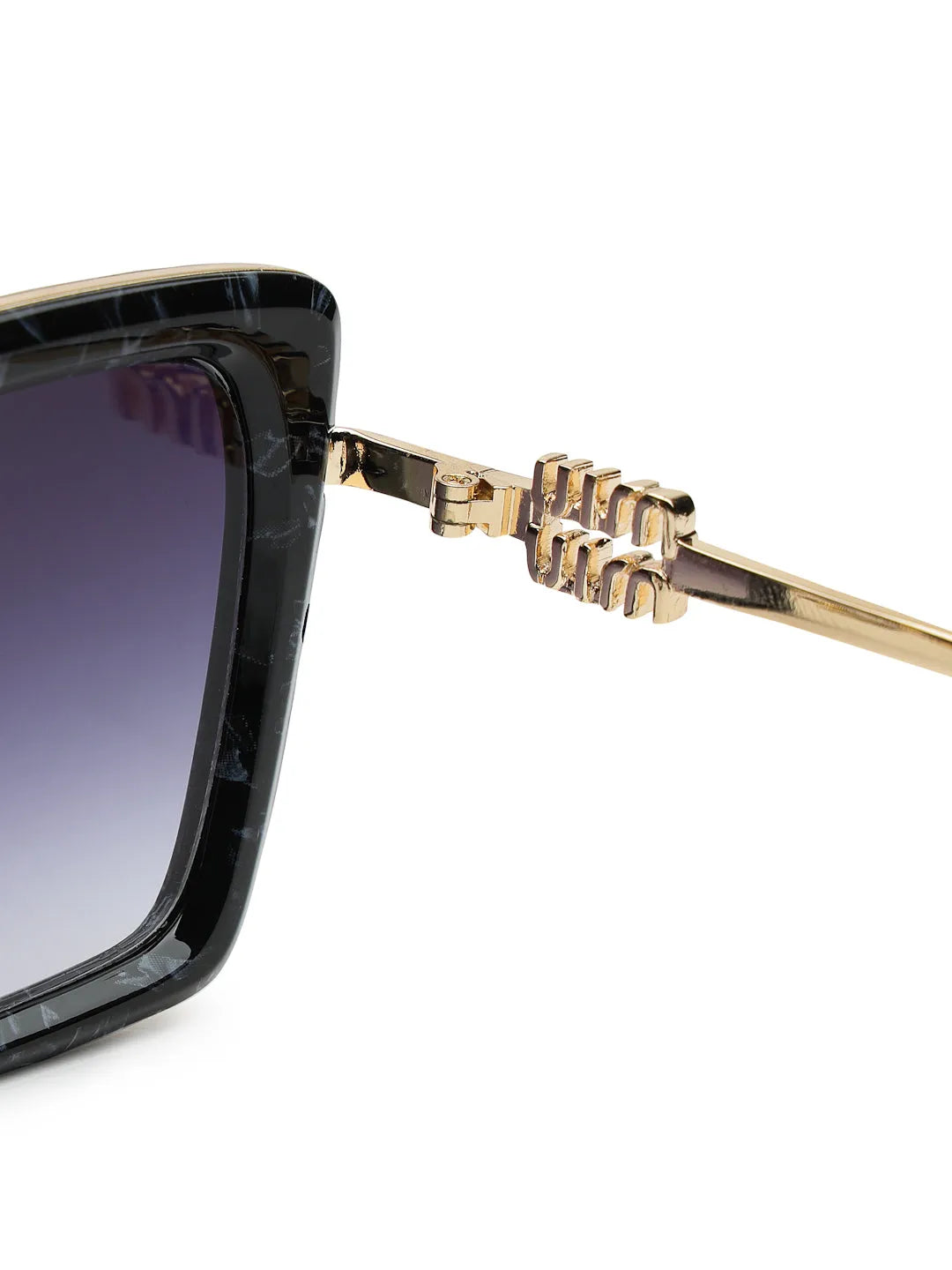 DuskDazzle | Texture Black & Golden Large Full Rim Cateye Sunglasses for Women [UV-protected]