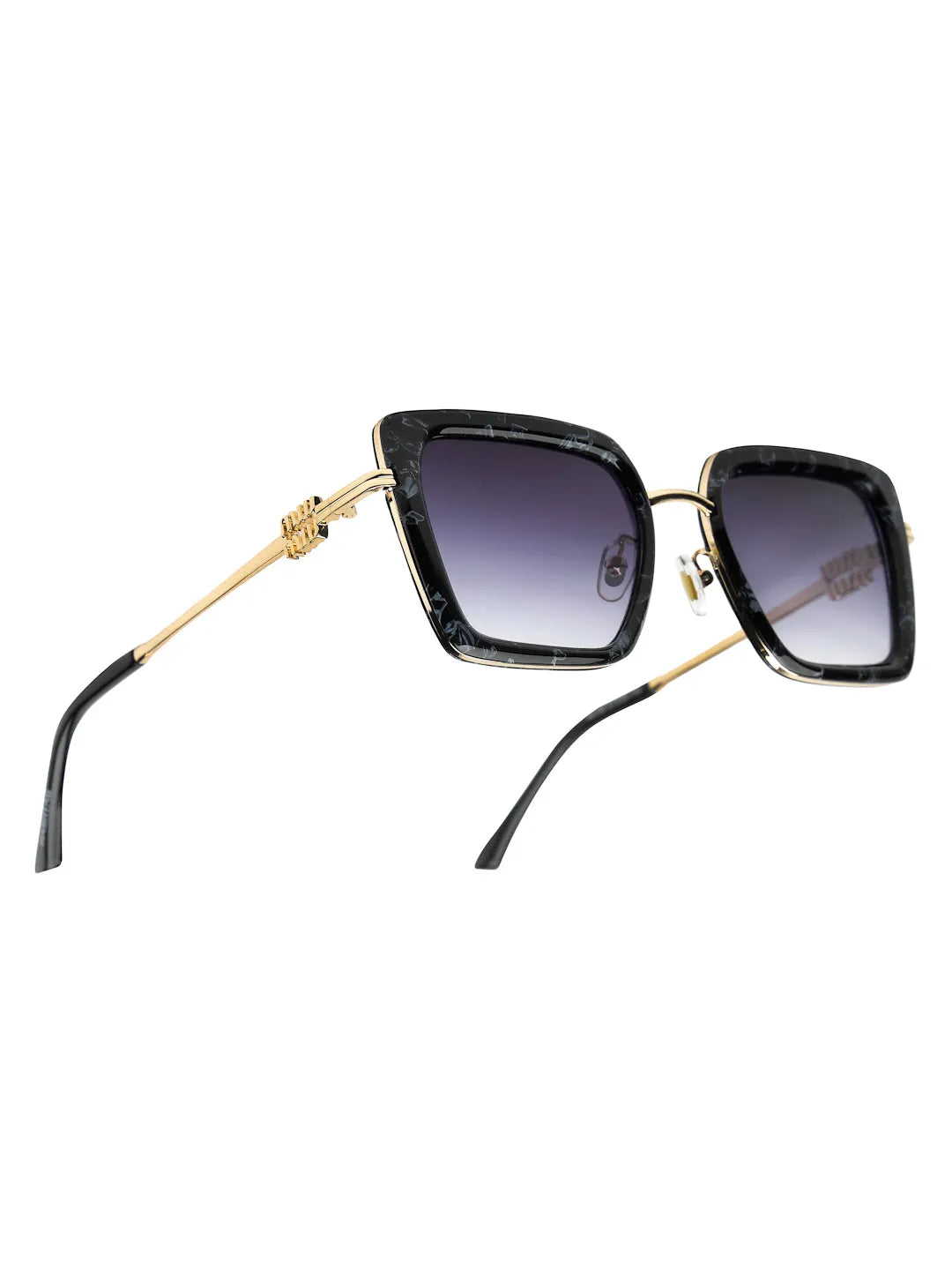 DuskDazzle | Texture Black & Golden Large Full Rim Cateye Sunglasses for Women [UV-protected]