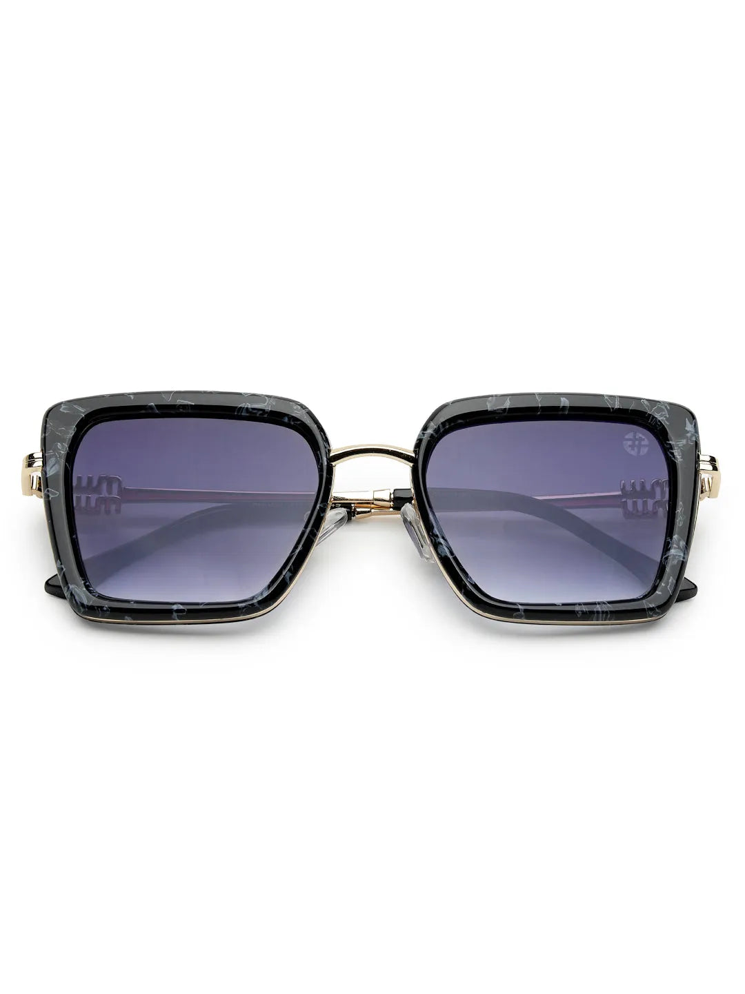 DuskDazzle | Texture Black & Golden Large Full Rim Cateye Sunglasses for Women [UV-protected]
