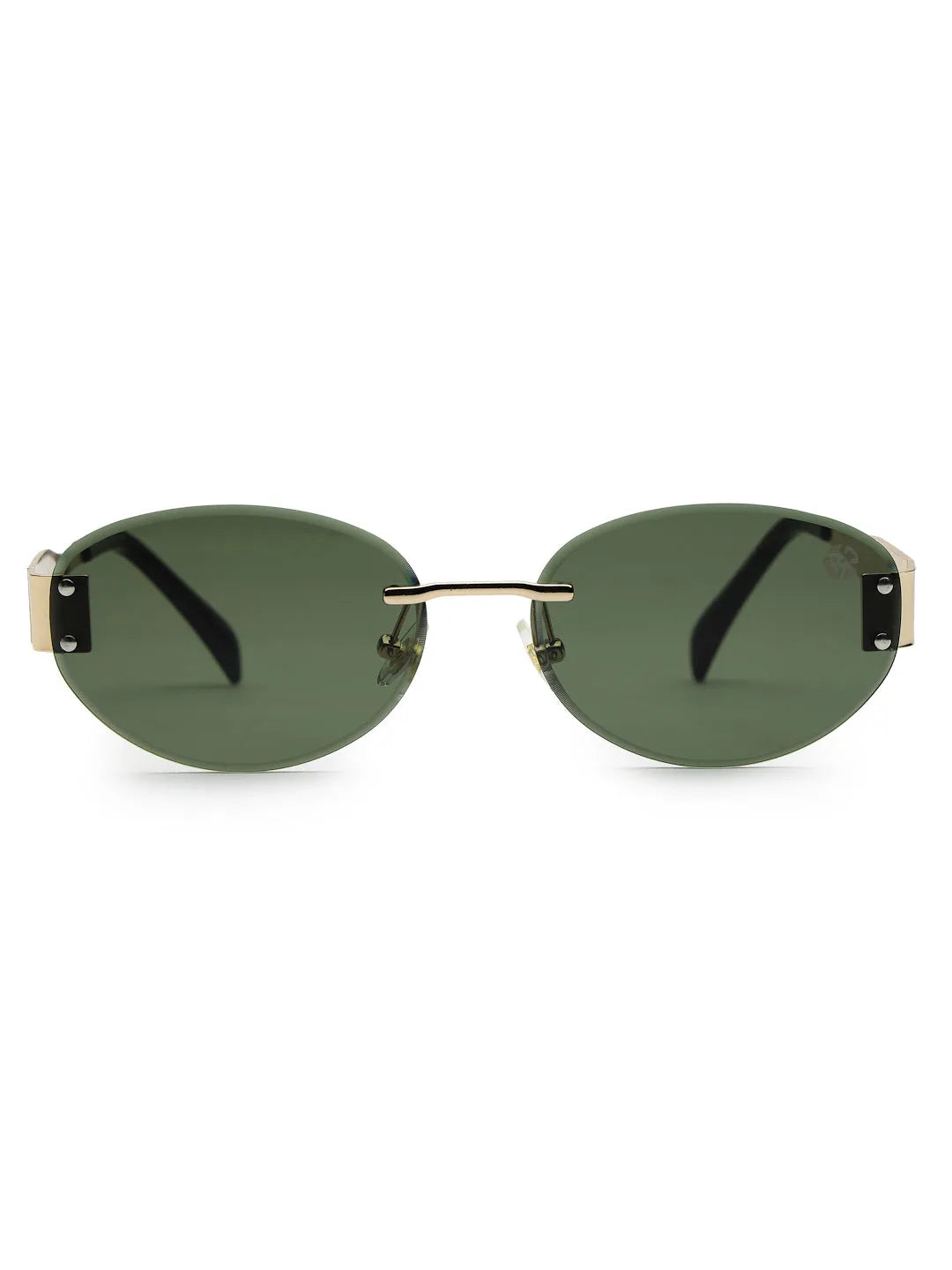 Kitto | Green Medium Rim Less Oval Sunglasses for Men & Women [UV-protected]