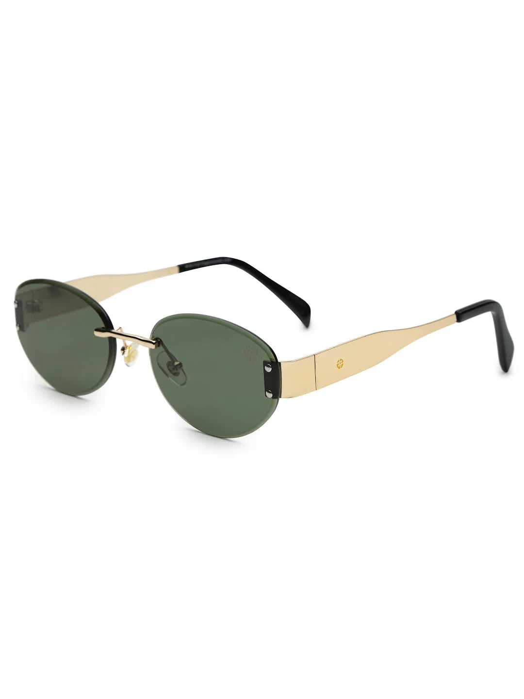 Kitto | Green Medium Rim Less Oval Sunglasses for Men & Women [UV-protected]