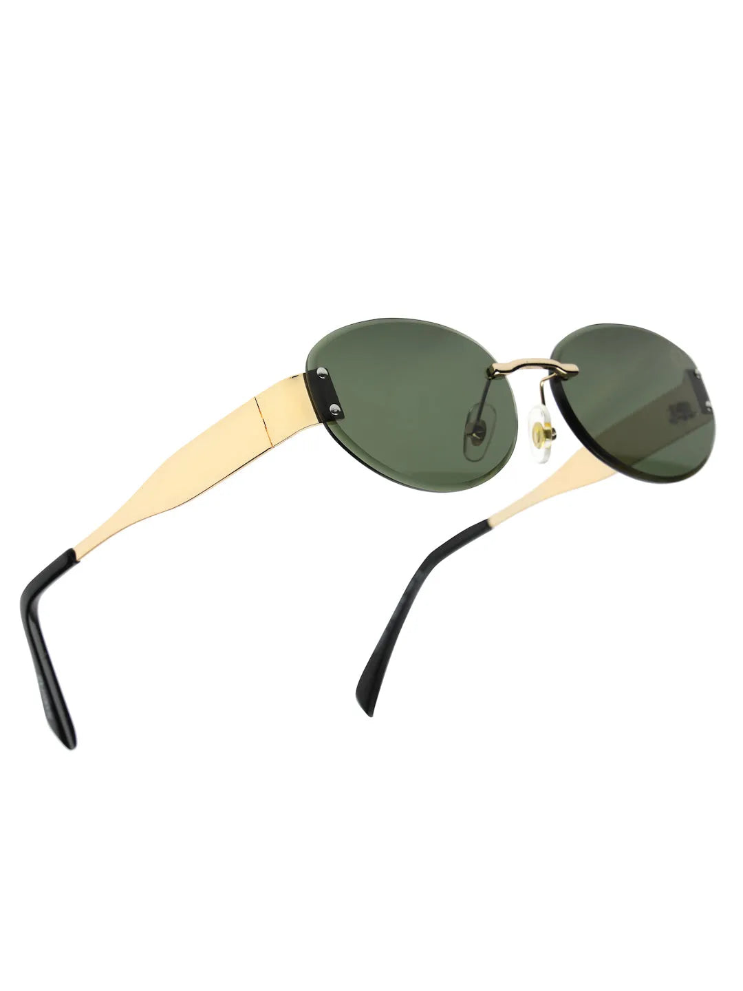 Kitto | Green Medium Rim Less Oval Sunglasses for Men & Women [UV-protected]