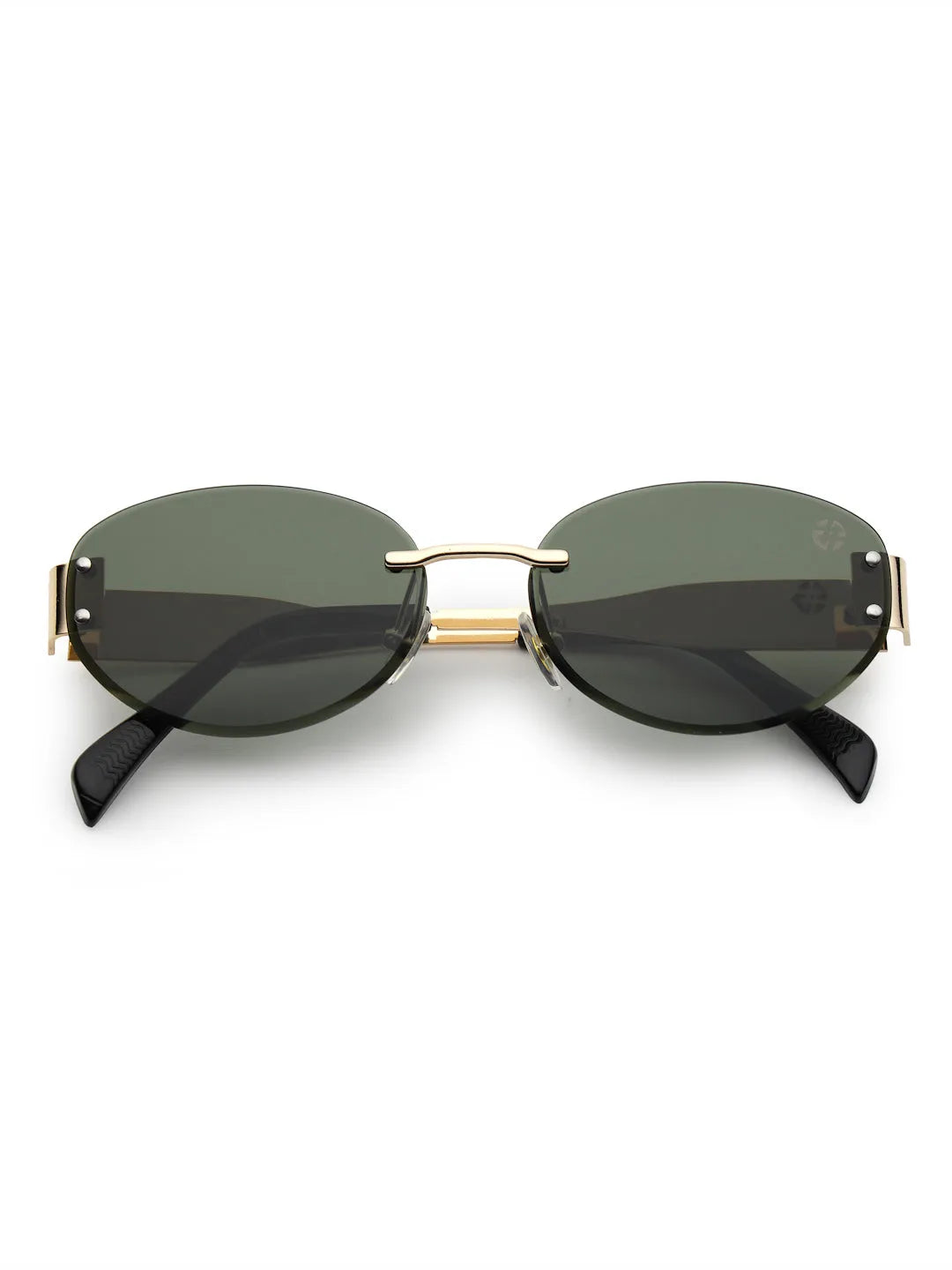 Kitto | Green Medium Rim Less Oval Sunglasses for Men & Women [UV-protected]