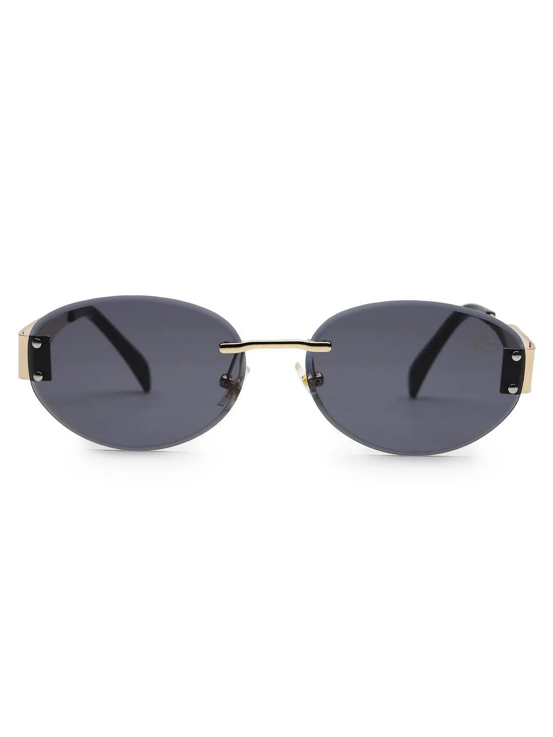 Kitto | Black Medium Rim Less Oval Sunglasses for Men & Women [UV-protected]