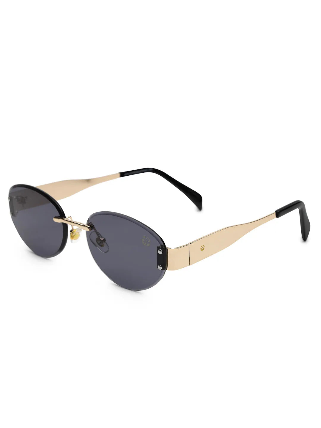 Kitto | Black Medium Rim Less Oval Sunglasses for Men & Women [UV-protected]